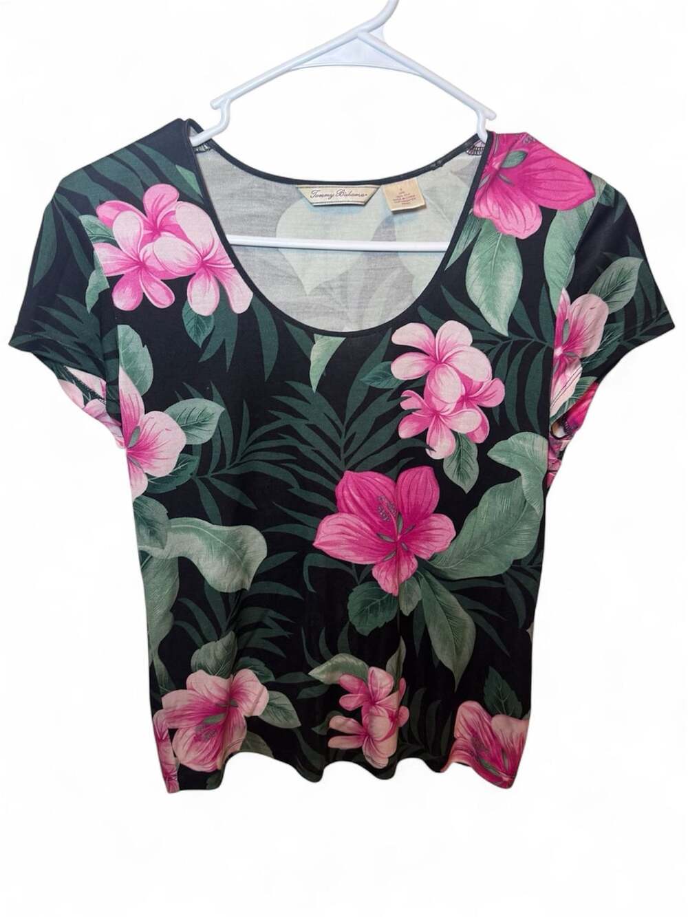 Tommy Bahama Women’s S 100% Silk Tropical Floral Hawaiian Shirt Pink Black